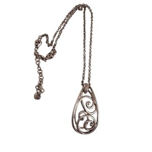 BRIGHTON ROCK N SCROLL REVERSIBLE CUTOUT TEARDROP SILVER PLATED NECKLACE 18"